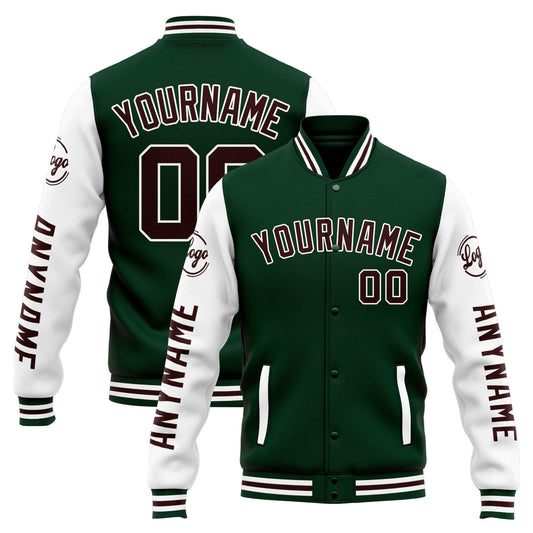 Benutzerdefinierte Varsity-Jacke. Letterman-Jacke für Männer, Frauen und Jugendliche Grün Weiß