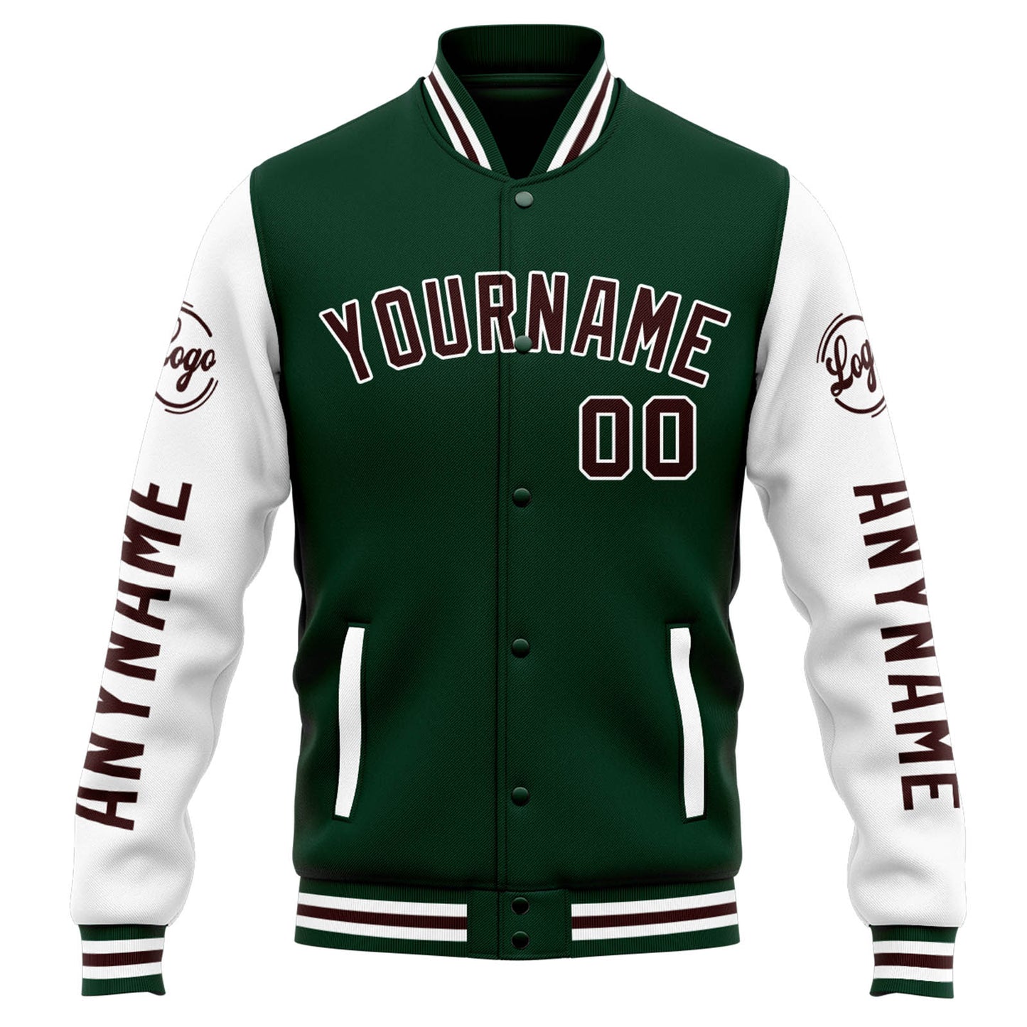 Benutzerdefinierte Varsity-Jacke. Letterman-Jacke für Männer, Frauen und Jugendliche Grün Weiß
