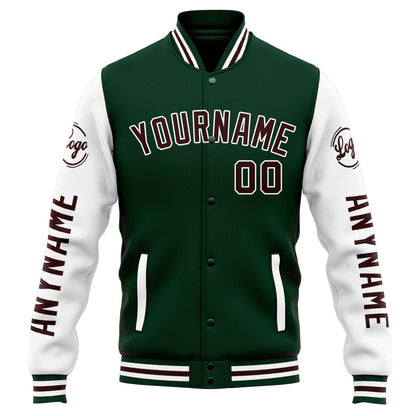 Benutzerdefinierte Varsity-Jacke. Letterman-Jacke für Männer, Frauen und Jugendliche Grün Weiß