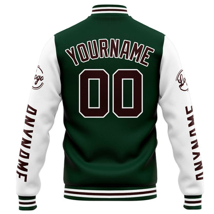 Benutzerdefinierte Varsity-Jacke. Letterman-Jacke für Männer, Frauen und Jugendliche Grün Weiß