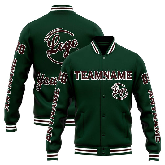 Benutzerdefinierte Varsity-Jacke. Letterman-Jacke für Männer, Frauen und Jugendliche Grün Braun
