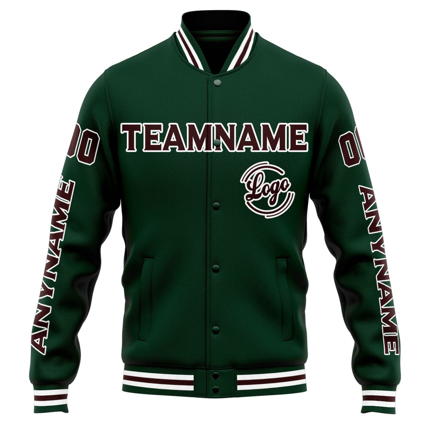 Benutzerdefinierte Varsity-Jacke. Letterman-Jacke für Männer, Frauen und Jugendliche Grün Braun
