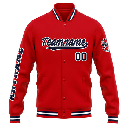 Benutzerdefinierte Varsity-Jacke. Letterman-Jacke für Männer, Frauen und Jugendliche Rot Marine
