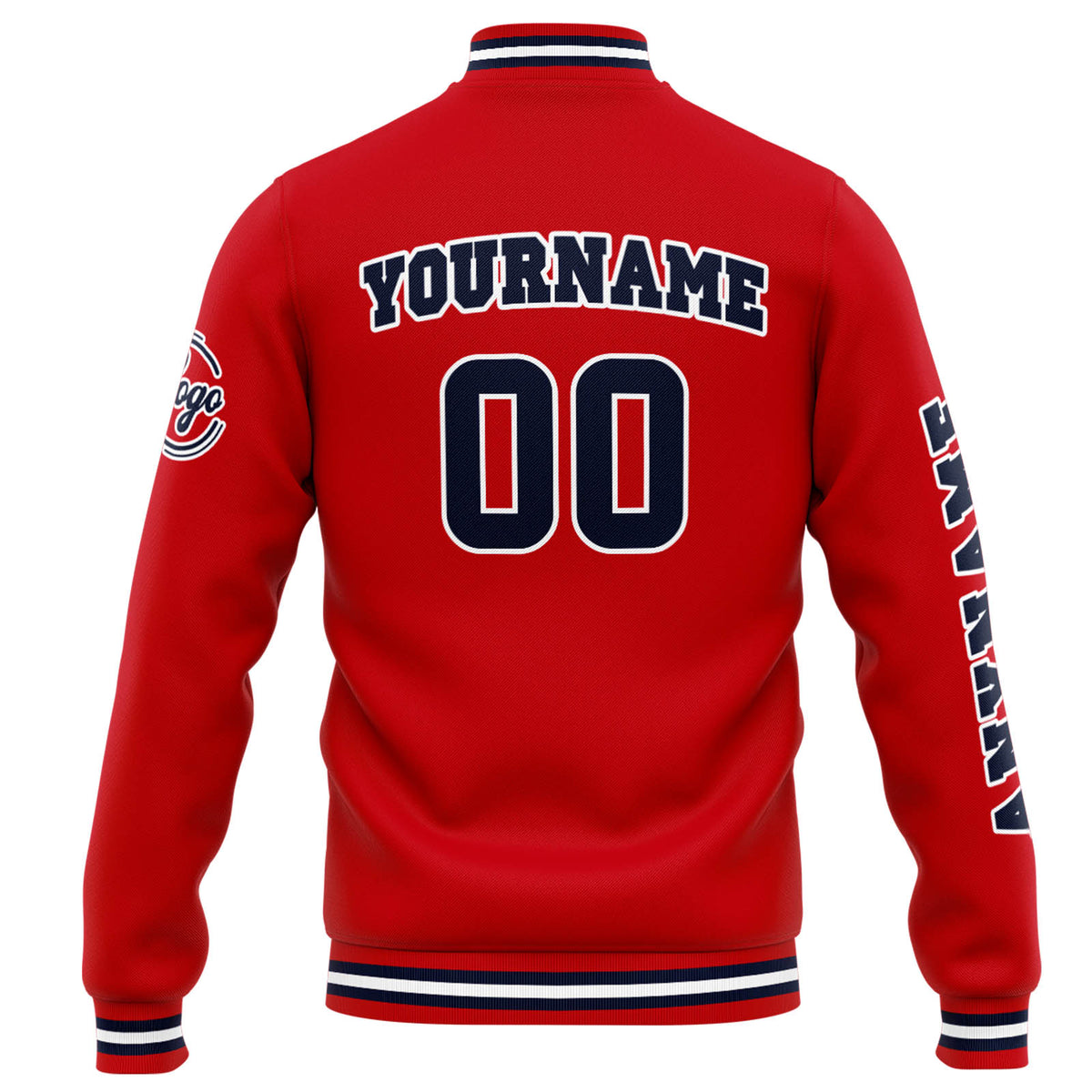 Benutzerdefinierte Varsity-Jacke. Letterman-Jacke für Männer, Frauen und Jugendliche Rot Marine