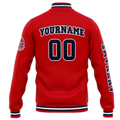 Benutzerdefinierte Varsity-Jacke. Letterman-Jacke für Männer, Frauen und Jugendliche Rot Marine