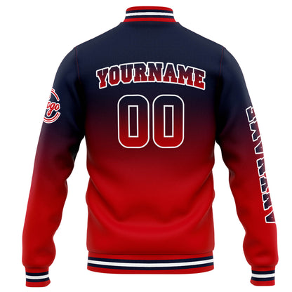 Benutzerdefinierte Varsity-Jacke. Letterman-Jacke für Männer, Frauen und Jugendliche Marine Rot Verlauf