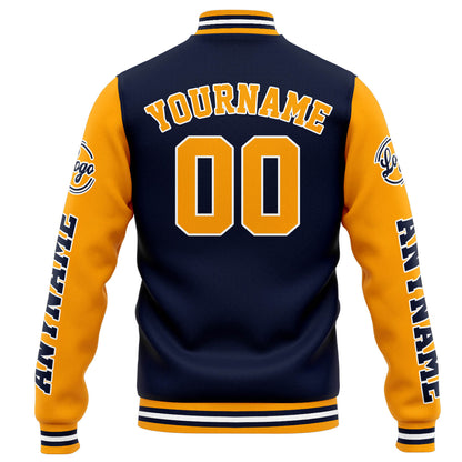 Benutzerdefinierte Varsity-Jacke. Letterman-Jacke für Männer, Frauen und Jugendliche Marine Orange