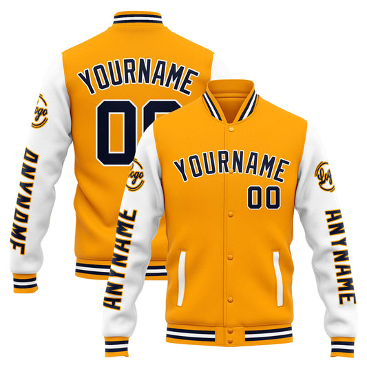 Benutzerdefinierte Varsity-Jacke. Letterman-Jacke für Männer, Frauen und Jugendliche Orange Weiß