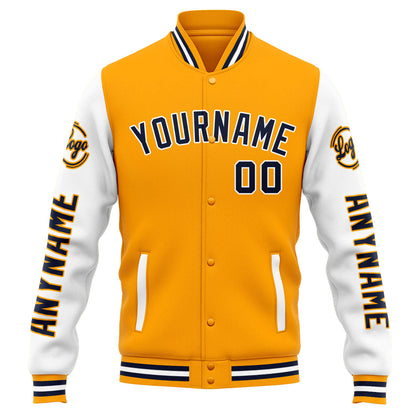 Benutzerdefinierte Varsity-Jacke. Letterman-Jacke für Männer, Frauen und Jugendliche Orange Weiß