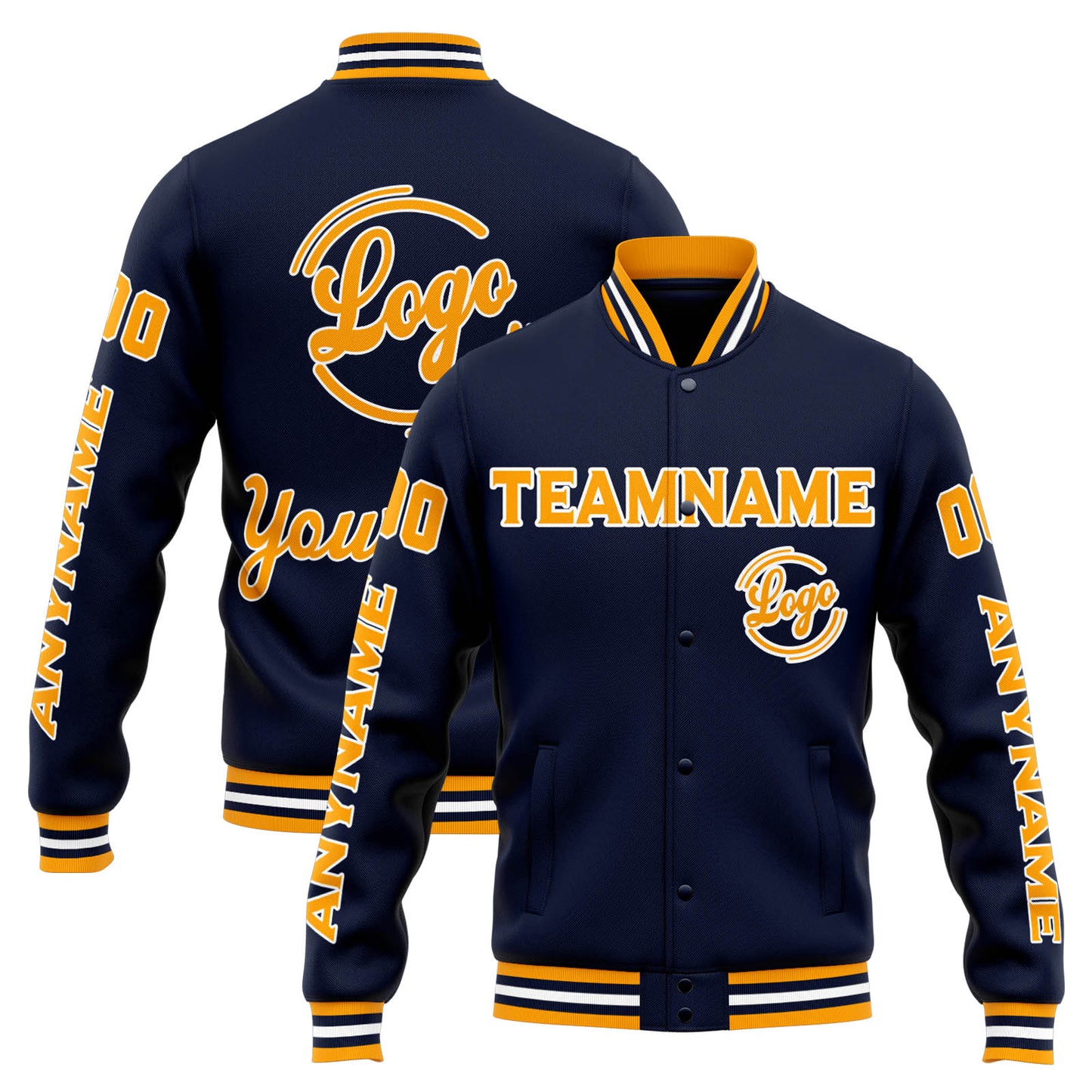 Benutzerdefinierte Varsity-Jacke. Letterman-Jacke für Männer, Frauen und Jugendliche Marine Orange