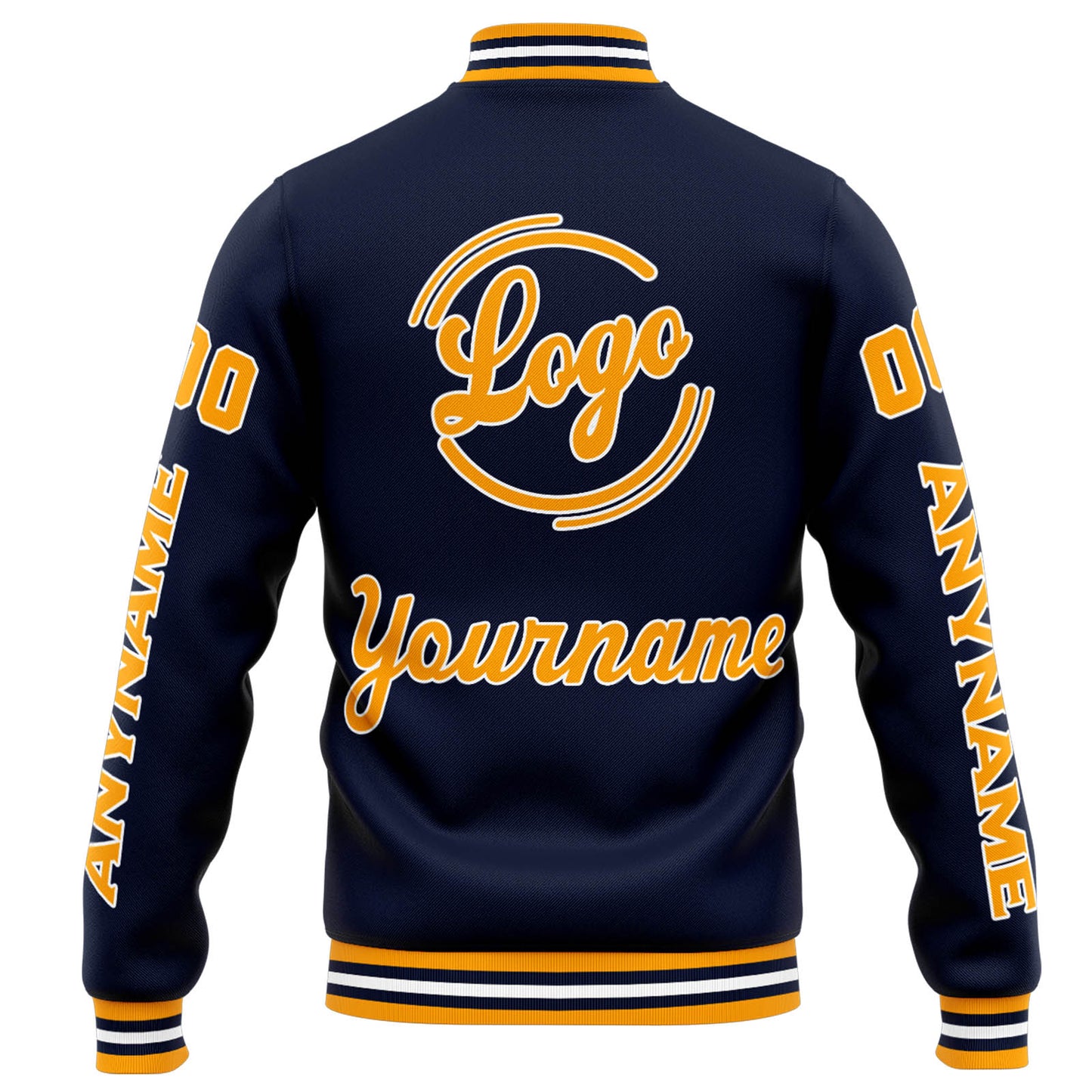 Benutzerdefinierte Varsity-Jacke. Letterman-Jacke für Männer, Frauen und Jugendliche Marine Orange