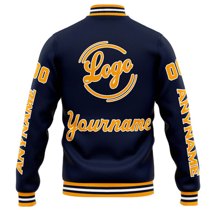 Benutzerdefinierte Varsity-Jacke. Letterman-Jacke für Männer, Frauen und Jugendliche Marine Orange