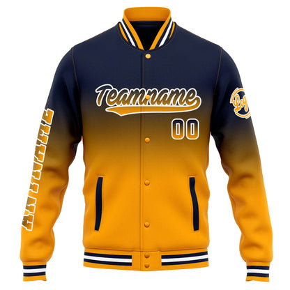 Benutzerdefinierte Varsity-Jacke. Letterman-Jacke für Männer, Frauen und Jugendliche Marine Orange  Verlauf