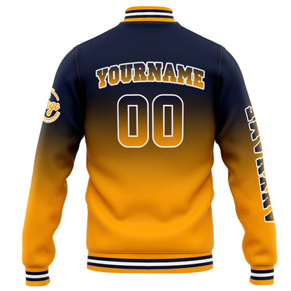 Benutzerdefinierte Varsity-Jacke. Letterman-Jacke für Männer, Frauen und Jugendliche Marine Orange  Verlauf