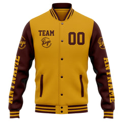 Benutzerdefinierte Varsity-Jacke. Letterman-Jacke für Männer, Frauen und Jugendliche Gold Burgund