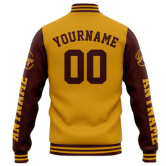 Benutzerdefinierte Varsity-Jacke. Letterman-Jacke für Männer, Frauen und Jugendliche Gold Burgund