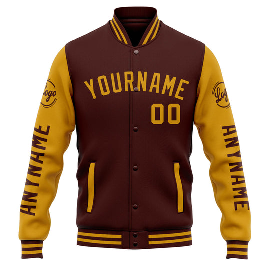 Benutzerdefinierte Varsity-Jacke. Letterman-Jacke für Männer, Frauen und Jugendliche Burgund Gold