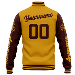 Benutzerdefinierte Varsity-Jacke. Letterman-Jacke für Männer, Frauen und Jugendliche Gold Burgund