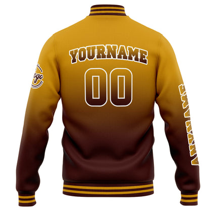 Benutzerdefinierte Varsity-Jacke. Letterman-Jacke für Männer, Frauen und Jugendliche Gold Burgund Verlauf