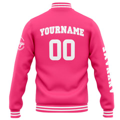 Benutzerdefinierte Varsity-Jacke. Letterman-Jacke für Männer, Frauen und Jugendliche Rosa Weiß