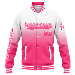 Benutzerdefinierte Varsity-Jacke. Letterman-Jacke für Männer, Frauen und Jugendliche Weiß Rosa Verlauf