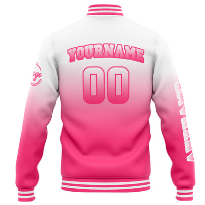 Benutzerdefinierte Varsity-Jacke. Letterman-Jacke für Männer, Frauen und Jugendliche Weiß Rosa Verlauf