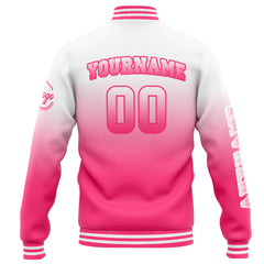 Benutzerdefinierte Varsity-Jacke. Letterman-Jacke für Männer, Frauen und Jugendliche Weiß Rosa Verlauf