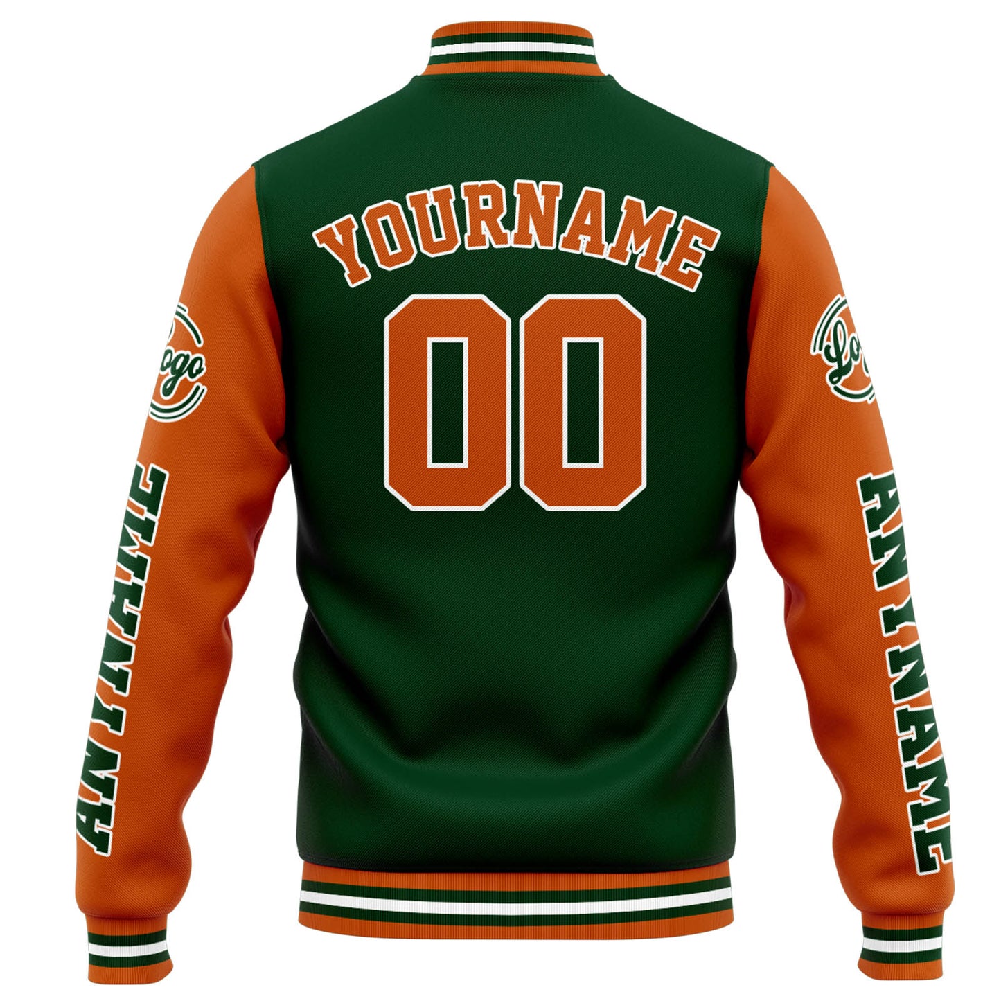Benutzerdefinierte Varsity-Jacke. Letterman-Jacke für Männer, Frauen und Jugendliche Drak Grün Orange