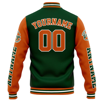 Benutzerdefinierte Varsity-Jacke. Letterman-Jacke für Männer, Frauen und Jugendliche Drak Grün Orange