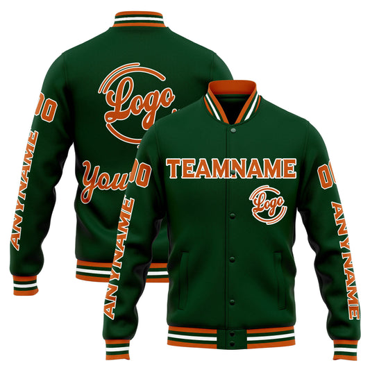 Benutzerdefinierte Varsity-Jacke. Letterman-Jacke für Männer, Frauen und Jugendliche Drak Grün Orange