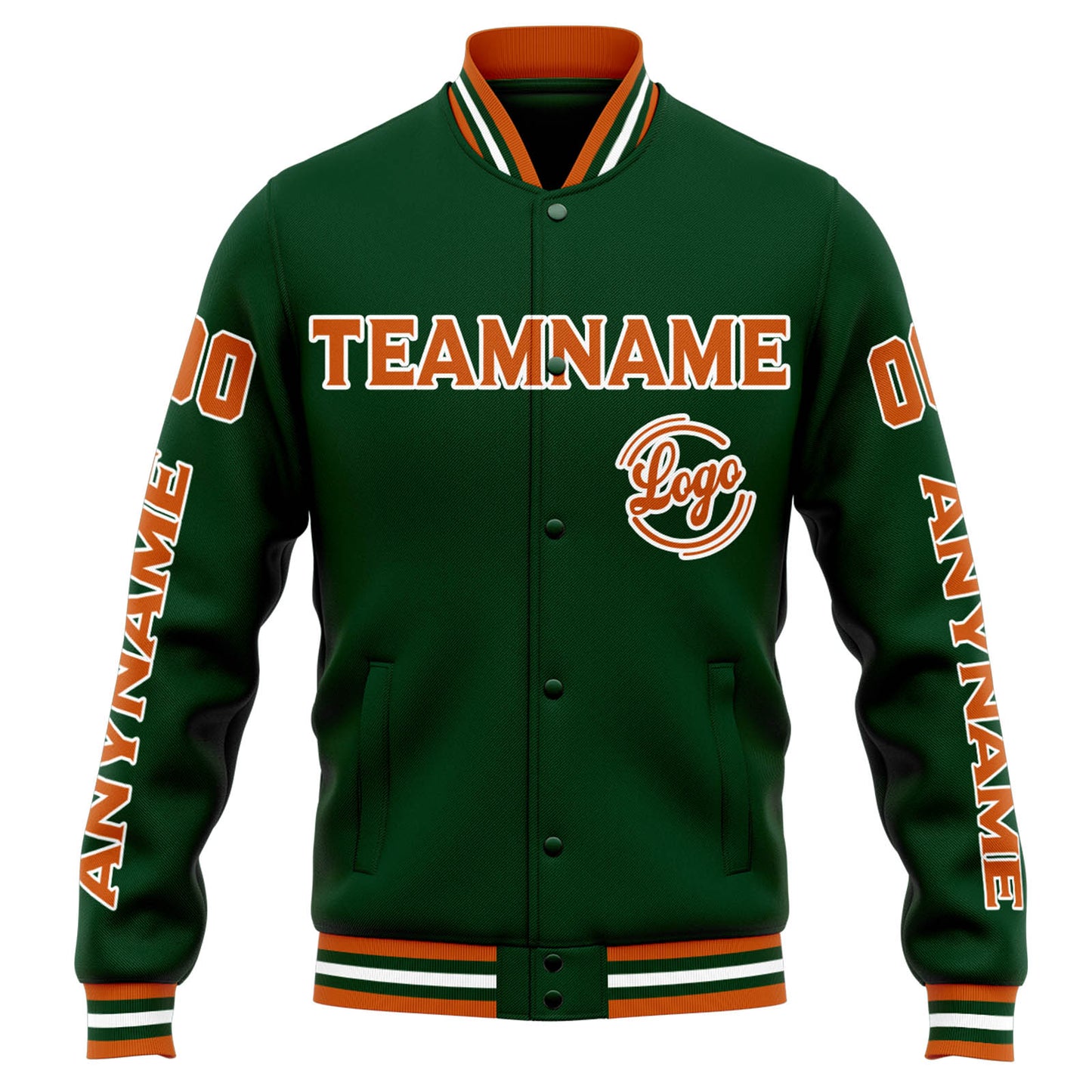 Benutzerdefinierte Varsity-Jacke. Letterman-Jacke für Männer, Frauen und Jugendliche Drak Grün Orange