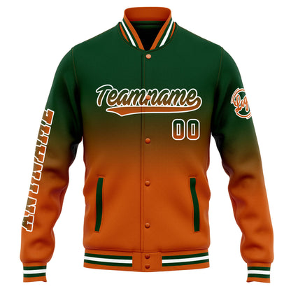 Benutzerdefinierte Varsity-Jacke. Letterman-Jacke für Männer, Frauen und Jugendliche Drak Grün Orange Verlauf