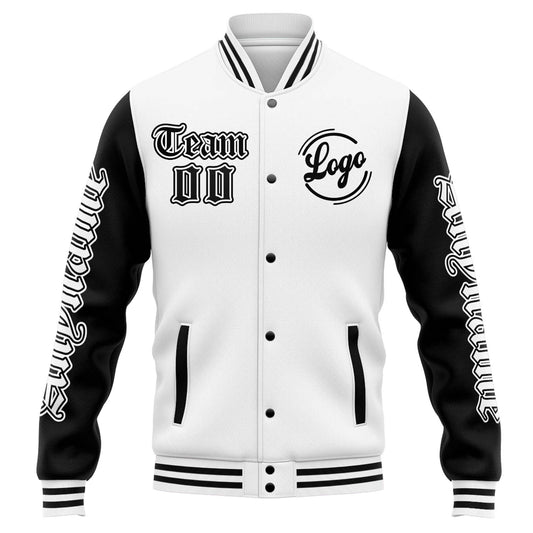 Benutzerdefinierte Varsity-Jacke. Letterman-Jacke für Männer, Frauen und Jugendliche Weiß Schwarz