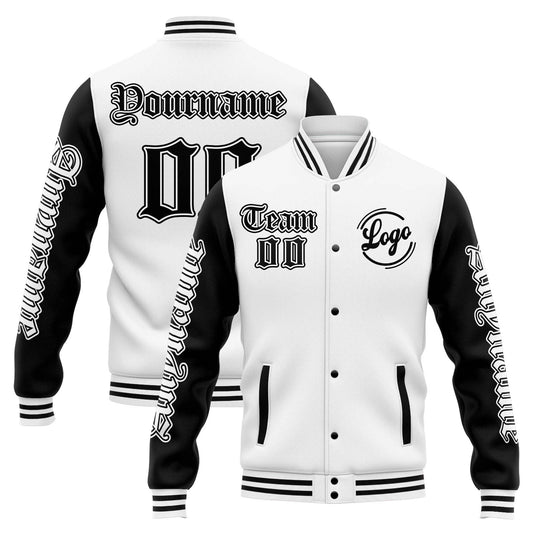 Benutzerdefinierte Varsity-Jacke. Letterman-Jacke für Männer, Frauen und Jugendliche Weiß Schwarz