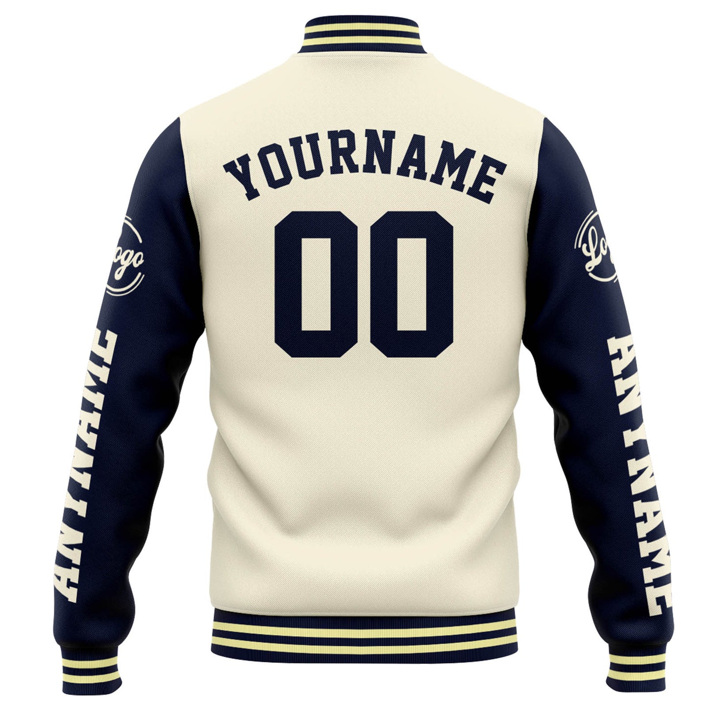 Benutzerdefinierte Varsity-Jacke. Letterman-Jacke für Männer, Frauen und Jugendliche Creme Marine