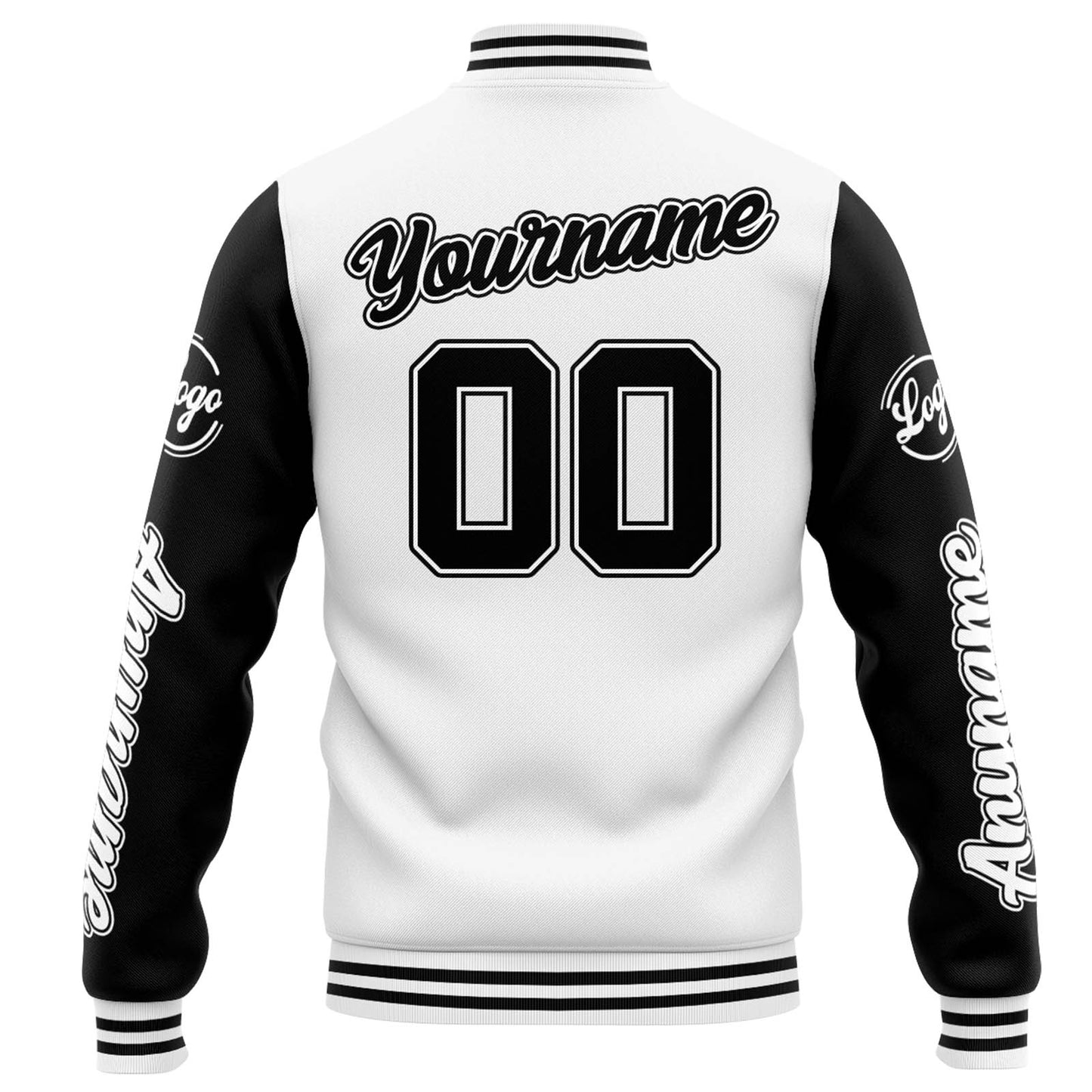 Benutzerdefinierte Varsity-Jacke. Letterman-Jacke für Männer, Frauen und Jugendliche Weiß Schwarz