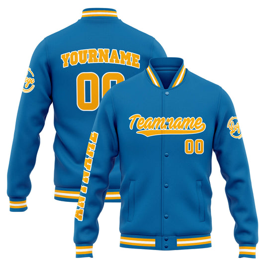 Benutzerdefinierte Varsity-Jacke. Letterman-Jacke für Männer, Frauen und Jugendliche Blau Orange