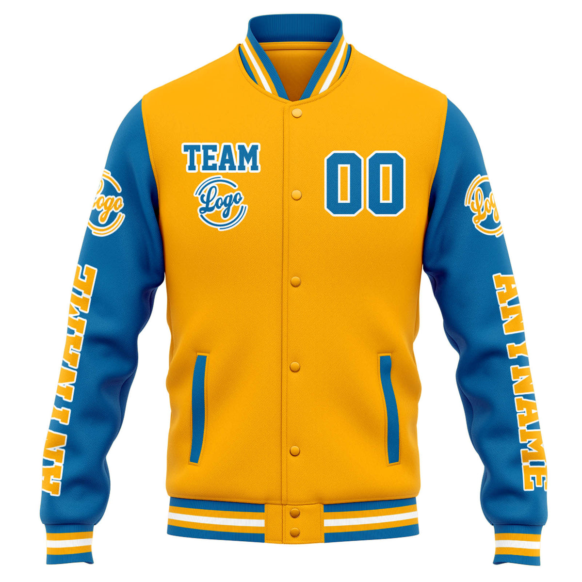 Benutzerdefinierte Varsity-Jacke. Letterman-Jacke für Männer, Frauen und Jugendliche Orange Blau