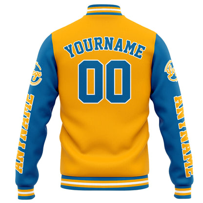 Benutzerdefinierte Varsity-Jacke. Letterman-Jacke für Männer, Frauen und Jugendliche Orange Blau