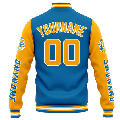Benutzerdefinierte Varsity-Jacke. Letterman-Jacke für Männer, Frauen und Jugendliche Blau Orange