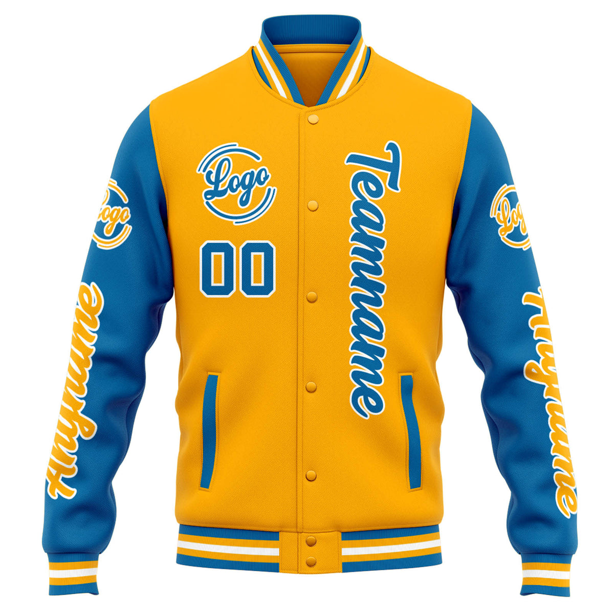 Benutzerdefinierte Varsity-Jacke. Letterman-Jacke für Männer, Frauen und Jugendliche Orange Blau