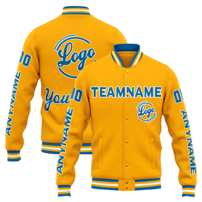 Benutzerdefinierte Varsity-Jacke. Letterman-Jacke für Männer, Frauen und Jugendliche Orange Blau