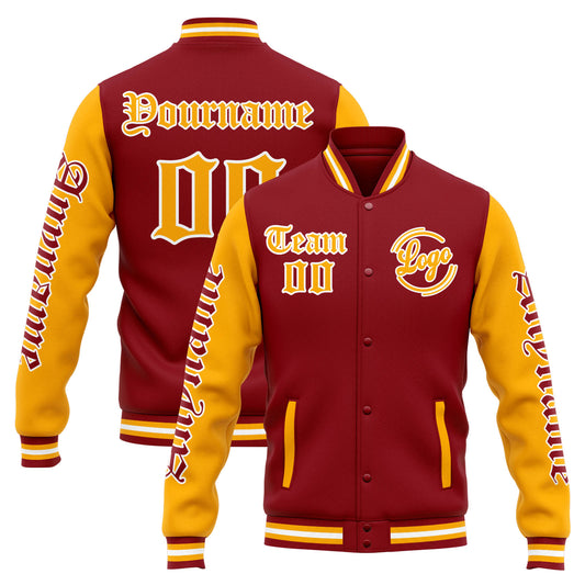 Benutzerdefinierte Varsity-Jacke. Letterman-Jacke für Männer, Frauen und Jugendliche Rot Orange