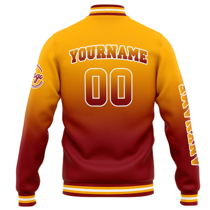 Benutzerdefinierte Varsity-Jacke. Letterman-Jacke für Männer, Frauen und Jugendliche Orange Rot Verlauf