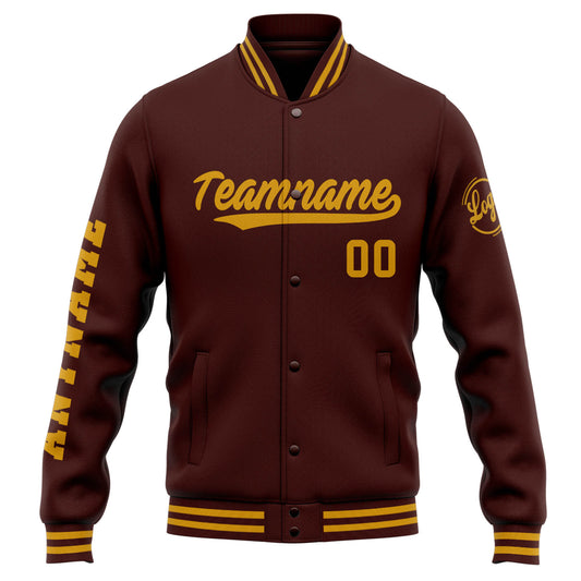 Benutzerdefinierte Varsity-Jacke. Letterman-Jacke für Männer, Frauen und Jugendliche Burgund Gold