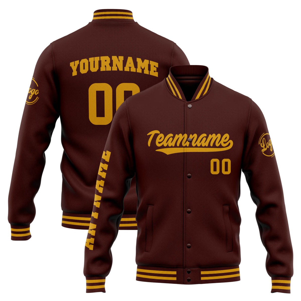 Benutzerdefinierte Varsity-Jacke. Letterman-Jacke für Männer, Frauen und Jugendliche Burgund Gold