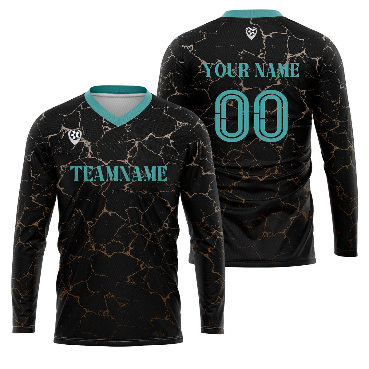 Kundenspezifisches Schwarz Teal Basketball Fußball Schießen langes T-Shirt für Erwachsene und Kinder