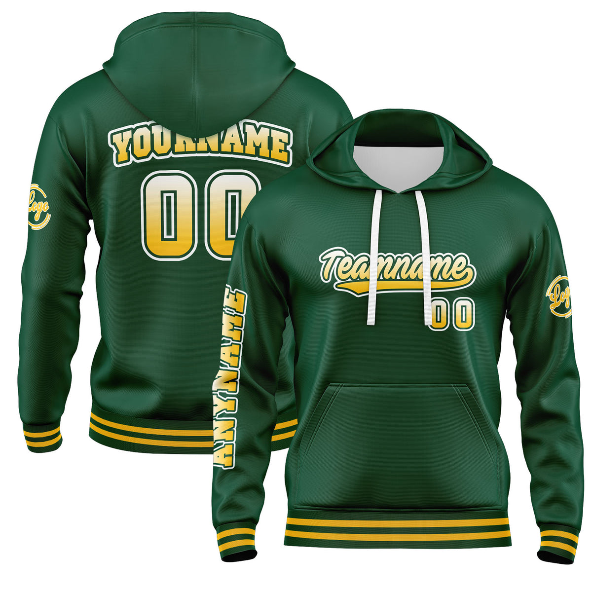 Benutzerdefiniert Grün Hoodie Personalisiert Männer Pullover Hoodie Gedruckt Team Name Number Logo für Frauen
