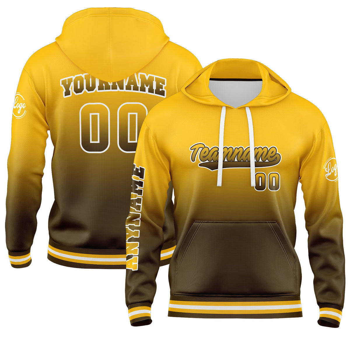 Benutzerdefiniert Braun Gelb Hoodie Personalisiert Männer Pullover Hoodie Gedruckt Team Name Number Logo für Frauen