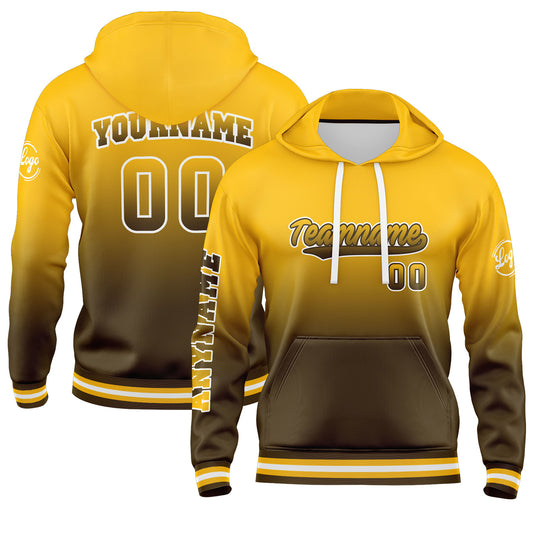Benutzerdefiniert Braun Gelb Hoodie Personalisiert Männer Pullover Hoodie Gedruckt Team Name Number Logo für Frauen